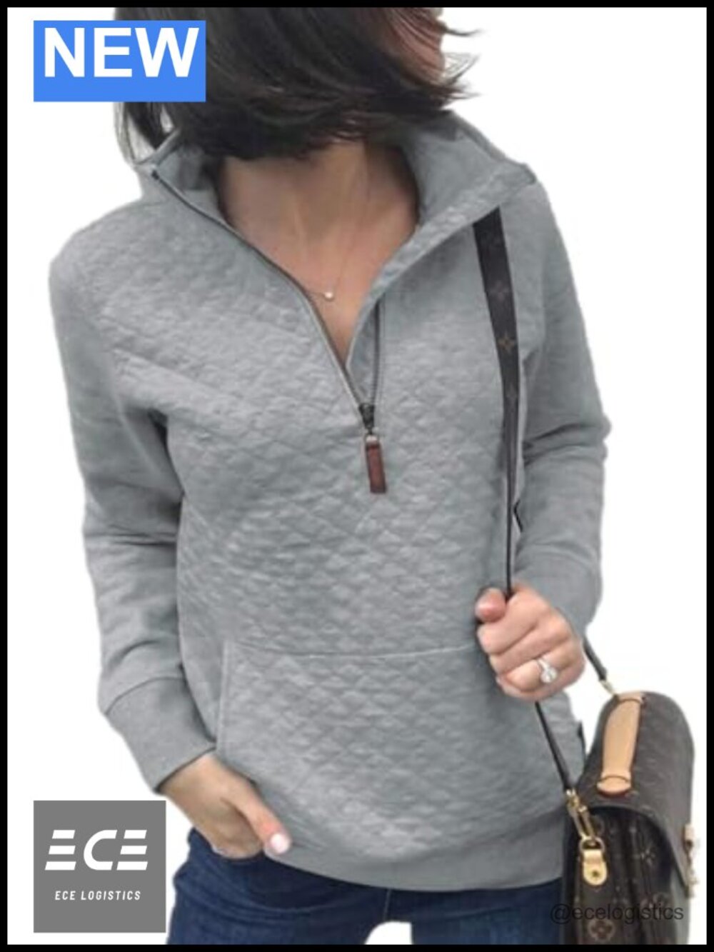 Womens Quarter Zip Quilted Sweatshirt Pullover Top Casual Fall